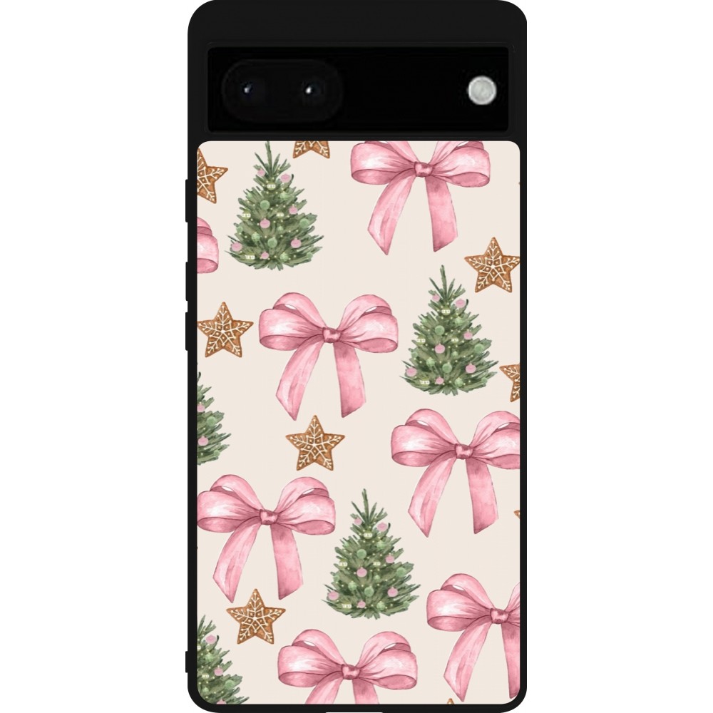 Coque Google Pixel 6a - Silicone rigide noir Christmas 25 Vintage Ribbons