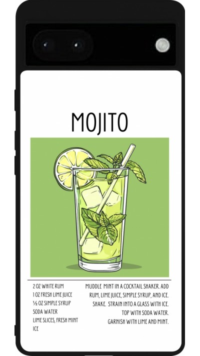 Google Pixel 6a Case Hülle - Silikon schwarz Cocktail Rezept Mojito