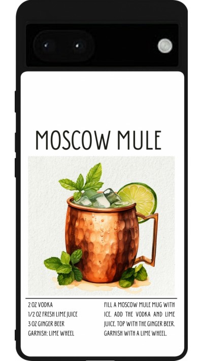 Coque Google Pixel 6a - Silicone rigide noir Cocktail recette Moscow Mule