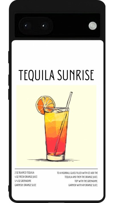 Coque Google Pixel 6a - Silicone rigide noir Cocktail recette Tequila Sunrise