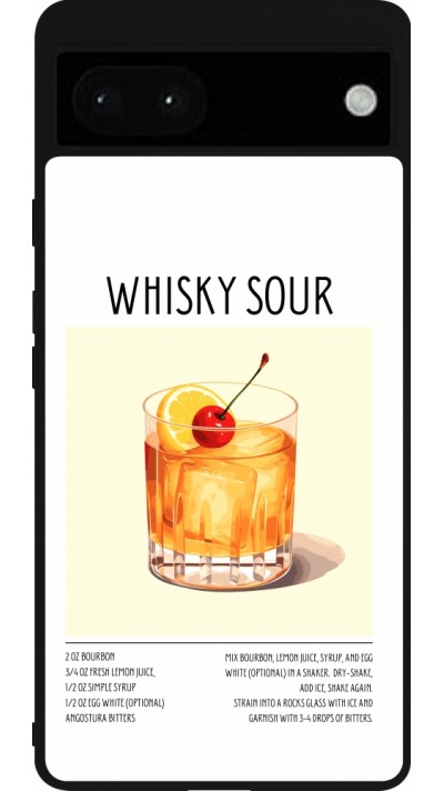 Coque Google Pixel 6a - Silicone rigide noir Cocktail recette Whisky Sour