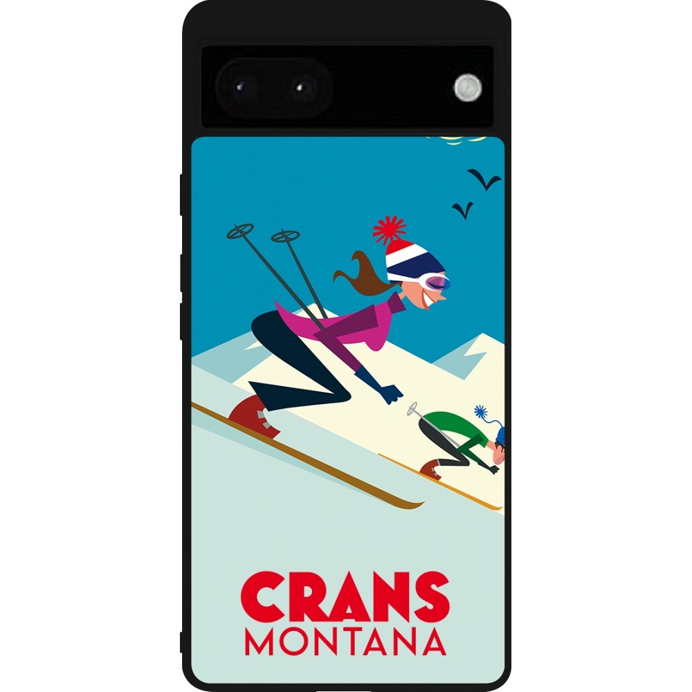 Coque Google Pixel 6a - Silicone rigide noir Crans-Montana Ski Downhill