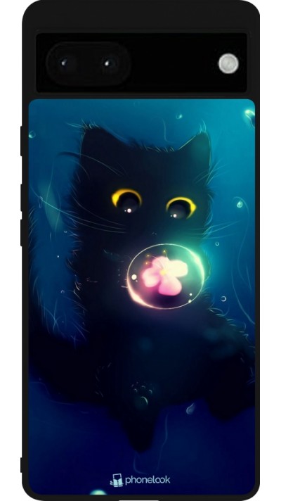 Coque Google Pixel 6a - Silicone rigide noir Cute Cat Bubble