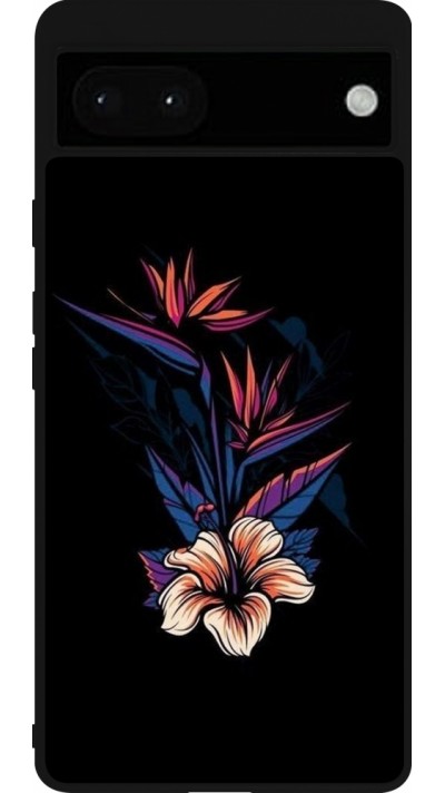 Coque Google Pixel 6a - Silicone rigide noir Dark Flowers