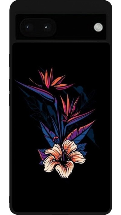 Google Pixel 6a Case Hülle - Silikon schwarz Dark Flowers
