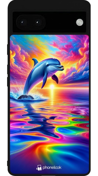 Google Pixel 6a Case Hülle - Silikon schwarz Glücklicher Regenbogen-Delfin