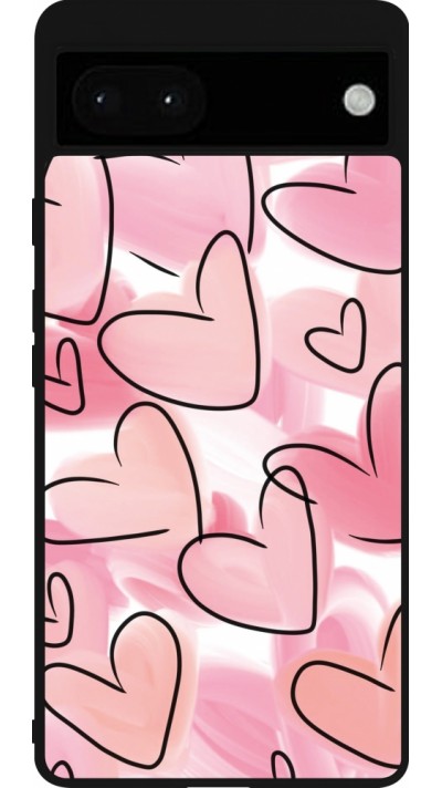 Google Pixel 6a Case Hülle - Silikon schwarz Easter 2023 pink hearts
