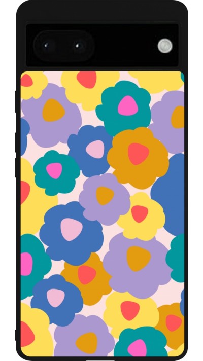 Google Pixel 6a Case Hülle - Silikon schwarz Easter 2024 flower power