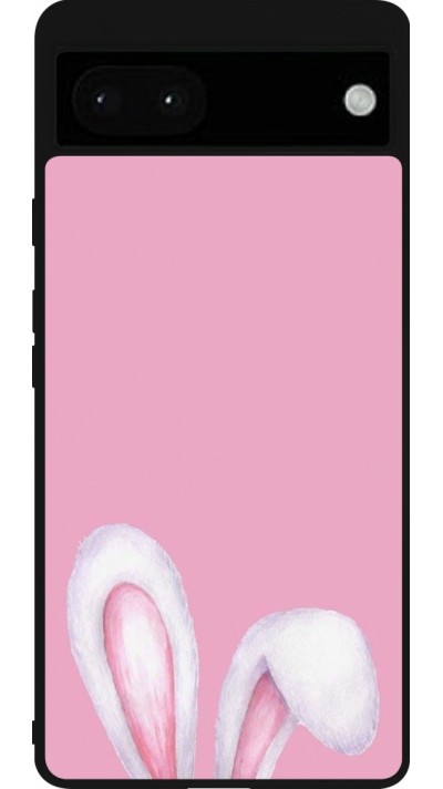 Coque Google Pixel 6a - Silicone rigide noir Easter 2024 pink bunny ears