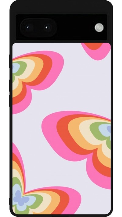 Google Pixel 6a Case Hülle - Silikon schwarz Easter 2024 rainbow butterflies