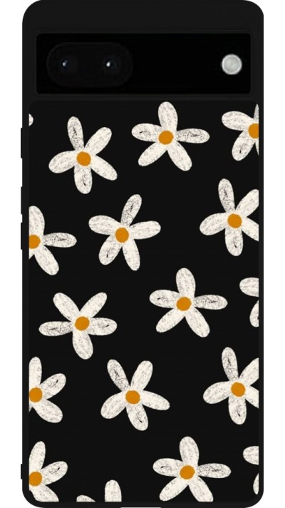 Coque Google Pixel 6a - Silicone rigide noir Easter 2024 white on black flower