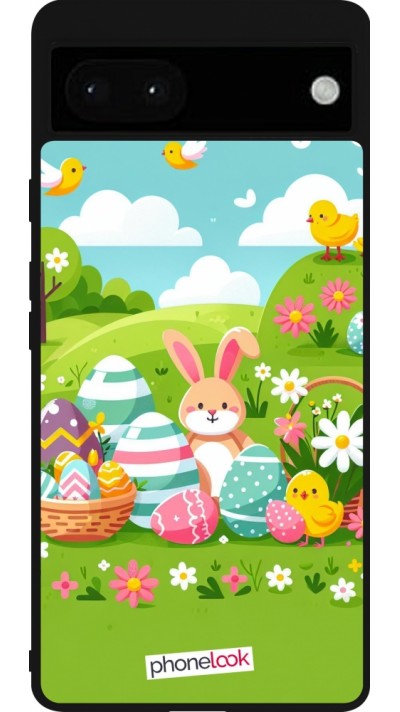 Coque Google Pixel 6a - Silicone rigide noir Easter 2025 Green