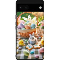 Coque Google Pixel 6a - Silicone rigide noir Easter 2025 Panier Pâques
