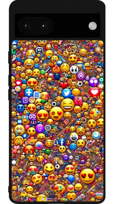 Google Pixel 6a Case Hülle - Silikon schwarz Emoji gemischt