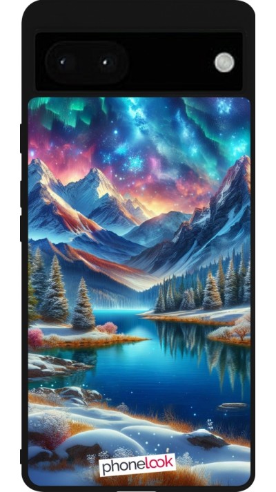 Google Pixel 6a Case Hülle - Silikon schwarz Fantasiebergsee Himmel Sterne