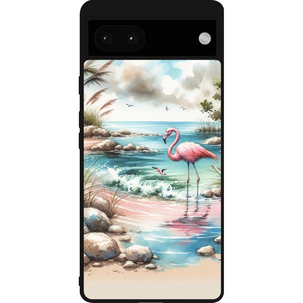 Google Pixel 6a Case Hülle - Silikon schwarz Flamingo Aquarell