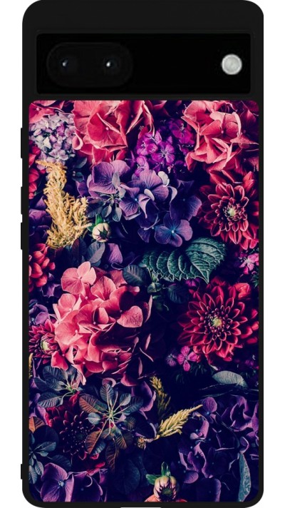 Coque Google Pixel 6a - Silicone rigide noir Flowers Dark