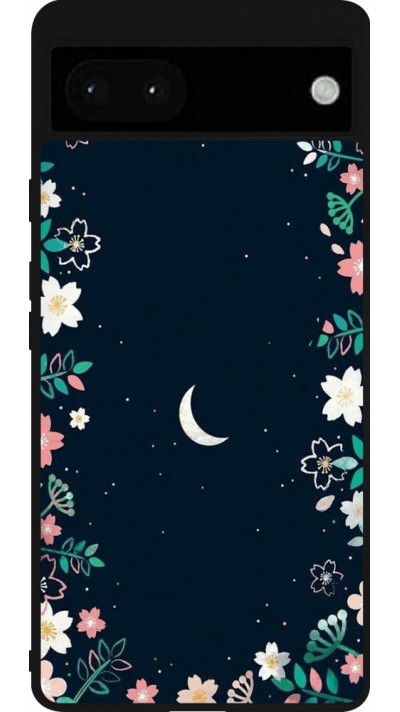 Coque Google Pixel 6a - Silicone rigide noir Flowers space