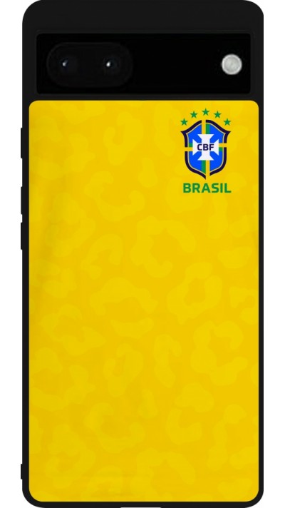 Coque Google Pixel 6a - Silicone rigide noir Maillot de football Brésil 2022 personnalisable