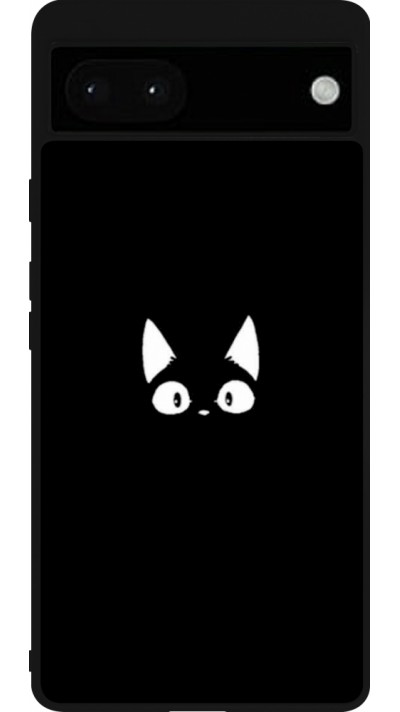 Coque Google Pixel 6a - Silicone rigide noir Funny cat on black