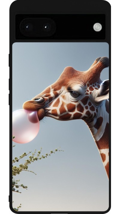 Google Pixel 6a Case Hülle - Silikon schwarz Giraffe mit Blase