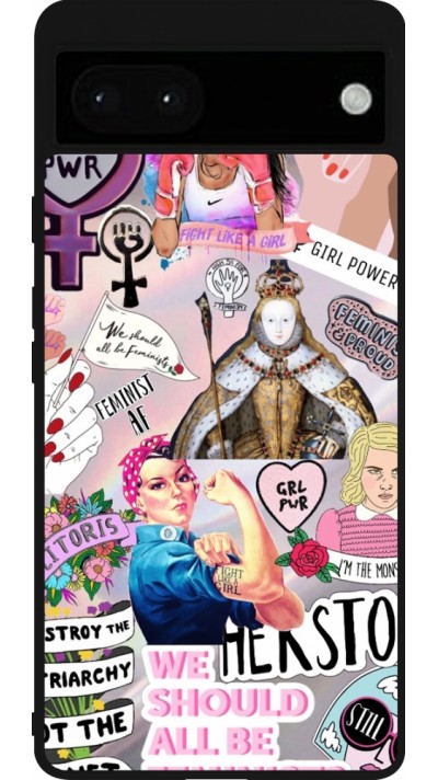 Google Pixel 6a Case Hülle - Silikon schwarz Girl Power Collage