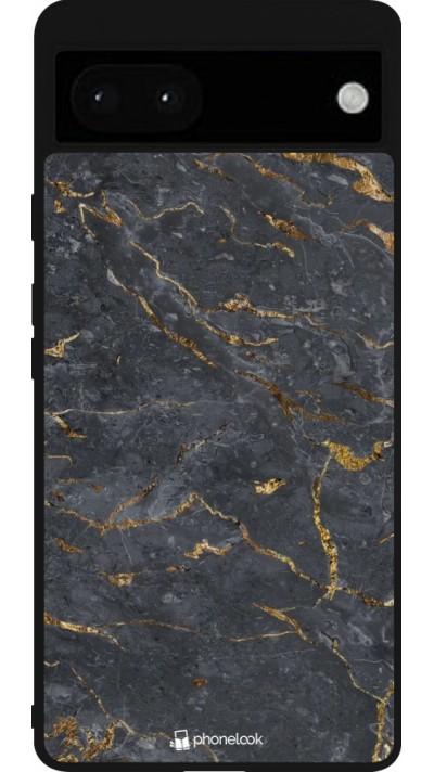 Google Pixel 6a Case Hülle - Silikon schwarz Grey Gold Marble