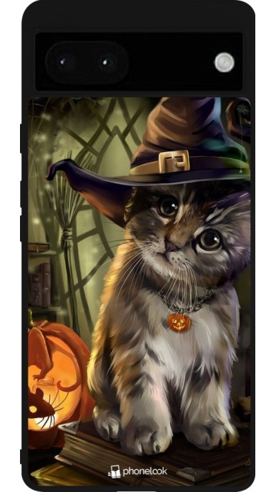 Coque Google Pixel 6a - Silicone rigide noir Halloween 21 Witch cat