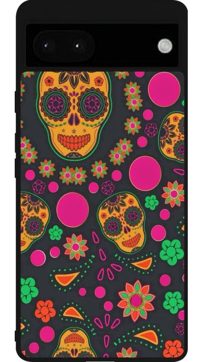 Coque Google Pixel 6a - Silicone rigide noir Halloween 22 colorful mexican skulls