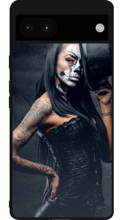 Coque Google Pixel 6a - Silicone rigide noir Halloween 22 Tattooed Girl