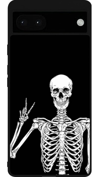 Google Pixel 6a Case Hülle - Silikon schwarz Halloween 2023 peace skeleton