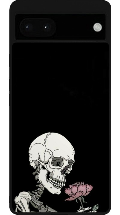 Coque Google Pixel 6a - Silicone rigide noir Halloween 2023 rose and skeleton