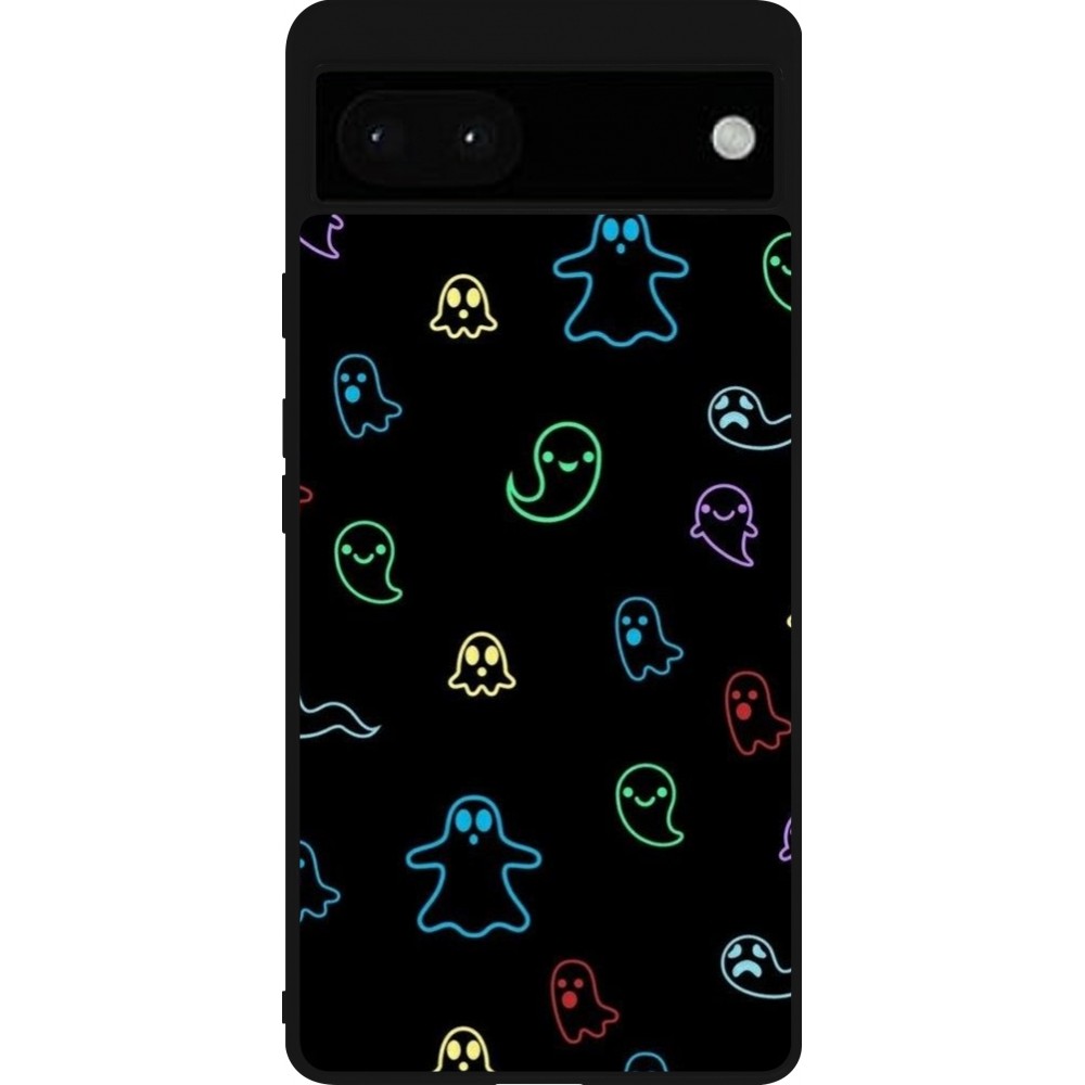 Google Pixel 6a Case Hülle - Silikon schwarz Halloween 2024 colorful ghosts