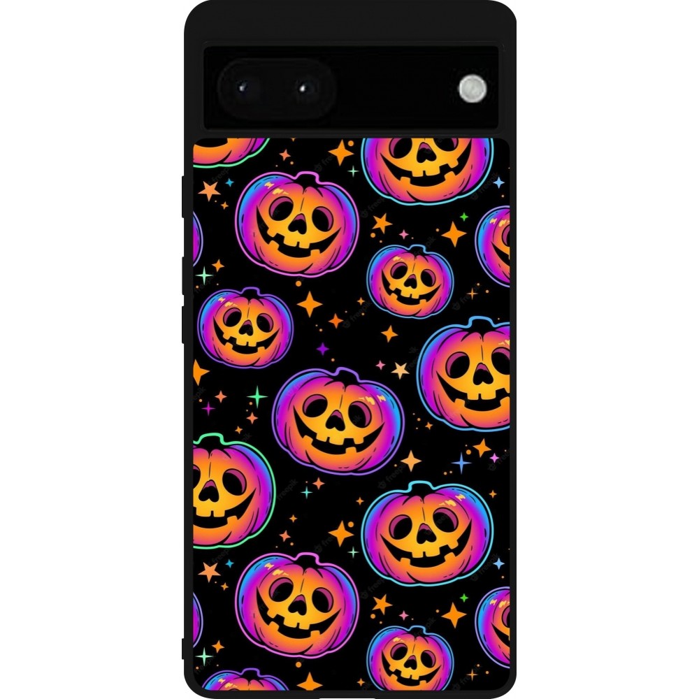Google Pixel 6a Case Hülle - Silikon schwarz Halloween 2024 rainbow pumpkins