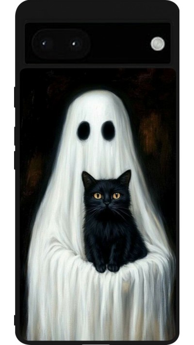 Coque Google Pixel 6a - Silicone rigide noir Halloween 2025 Ghost with black cat