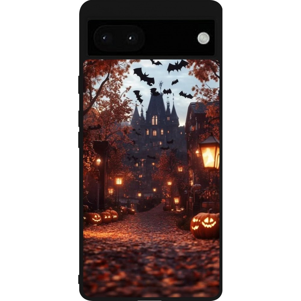 Coque Google Pixel 6a - Silicone rigide noir Halloween 2025 Haunted house