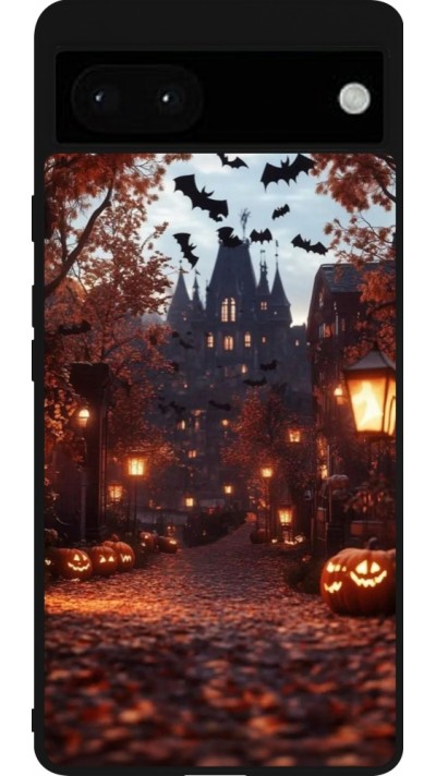 Coque Google Pixel 6a - Silicone rigide noir Halloween 2025 Haunted house