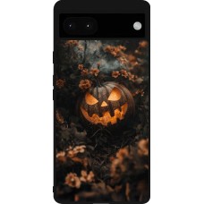 Coque Google Pixel 6a - Silicone rigide noir Halloween 2025 Pumpkin with flowers