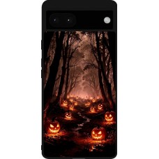 Coque Google Pixel 6a - Silicone rigide noir Halloween 2025 Road of Terrifying Pumpkins