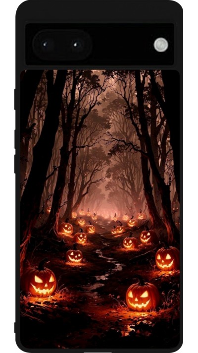 Coque Google Pixel 6a - Silicone rigide noir Halloween 2025 Road of Terrifying Pumpkins
