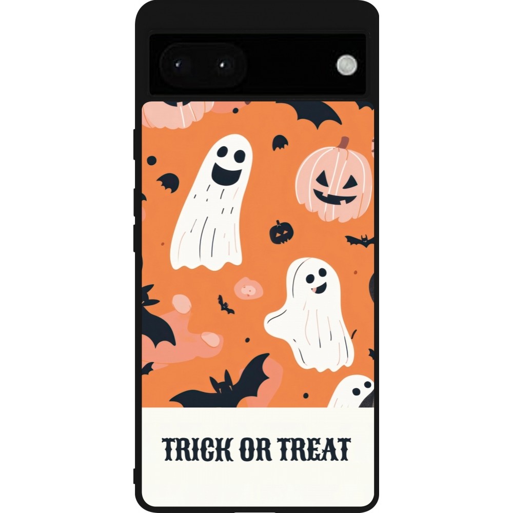 Coque Google Pixel 6a - Silicone rigide noir Halloween 2025 Trick treat