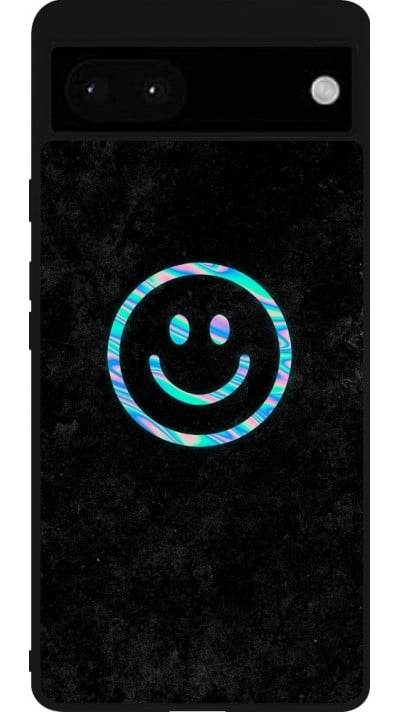 Google Pixel 6a Case Hülle - Silikon schwarz Happy smiley irisirt