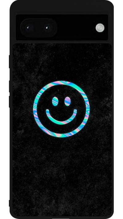 Coque Google Pixel 6a - Silicone rigide noir Happy smiely irisé