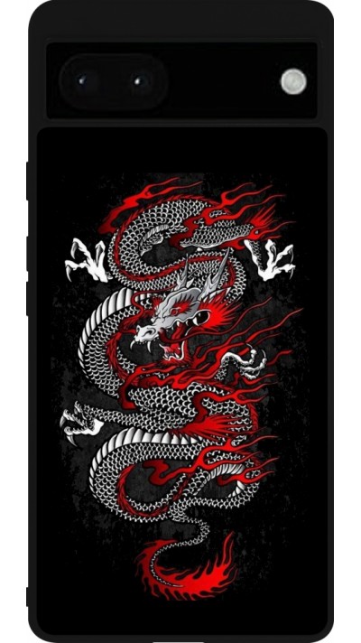 Coque Google Pixel 6a - Silicone rigide noir Japanese style Dragon Tattoo Red Black