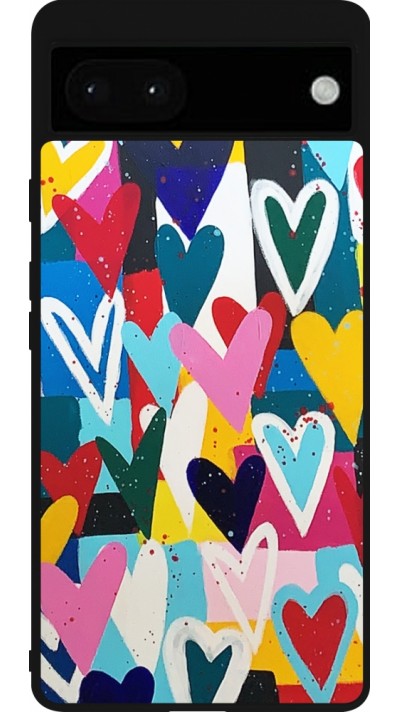 Coque Google Pixel 6a - Silicone rigide noir Joyful Hearts