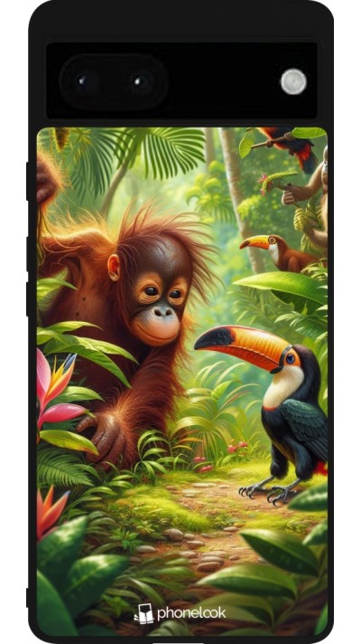 Coque Google Pixel 6a - Silicone rigide noir Jungle Tropicale Tayrona