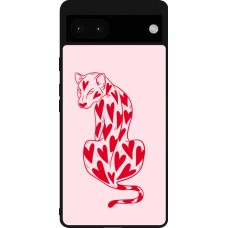 Coque Google Pixel 6a - Silicone rigide noir Leopard with hearts 2026