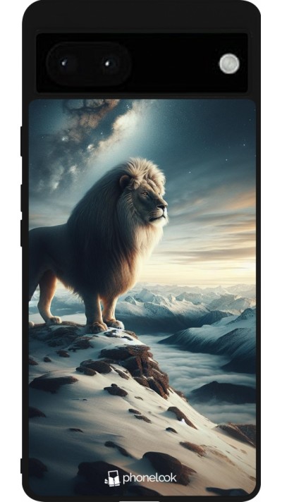 Coque Google Pixel 6a - Silicone rigide noir Le lion blanc