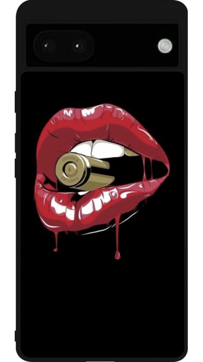 Google Pixel 6a Case Hülle - Silikon schwarz Lips bullet