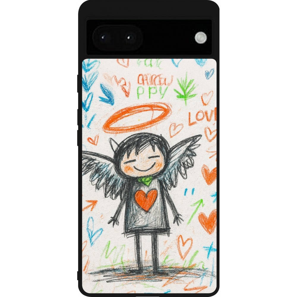Google Pixel 6a Case Hülle - Silikon schwarz Little Angel Sketch Love